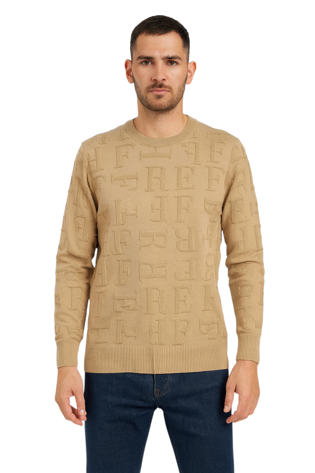 Pull col rond à motif ton sur ton