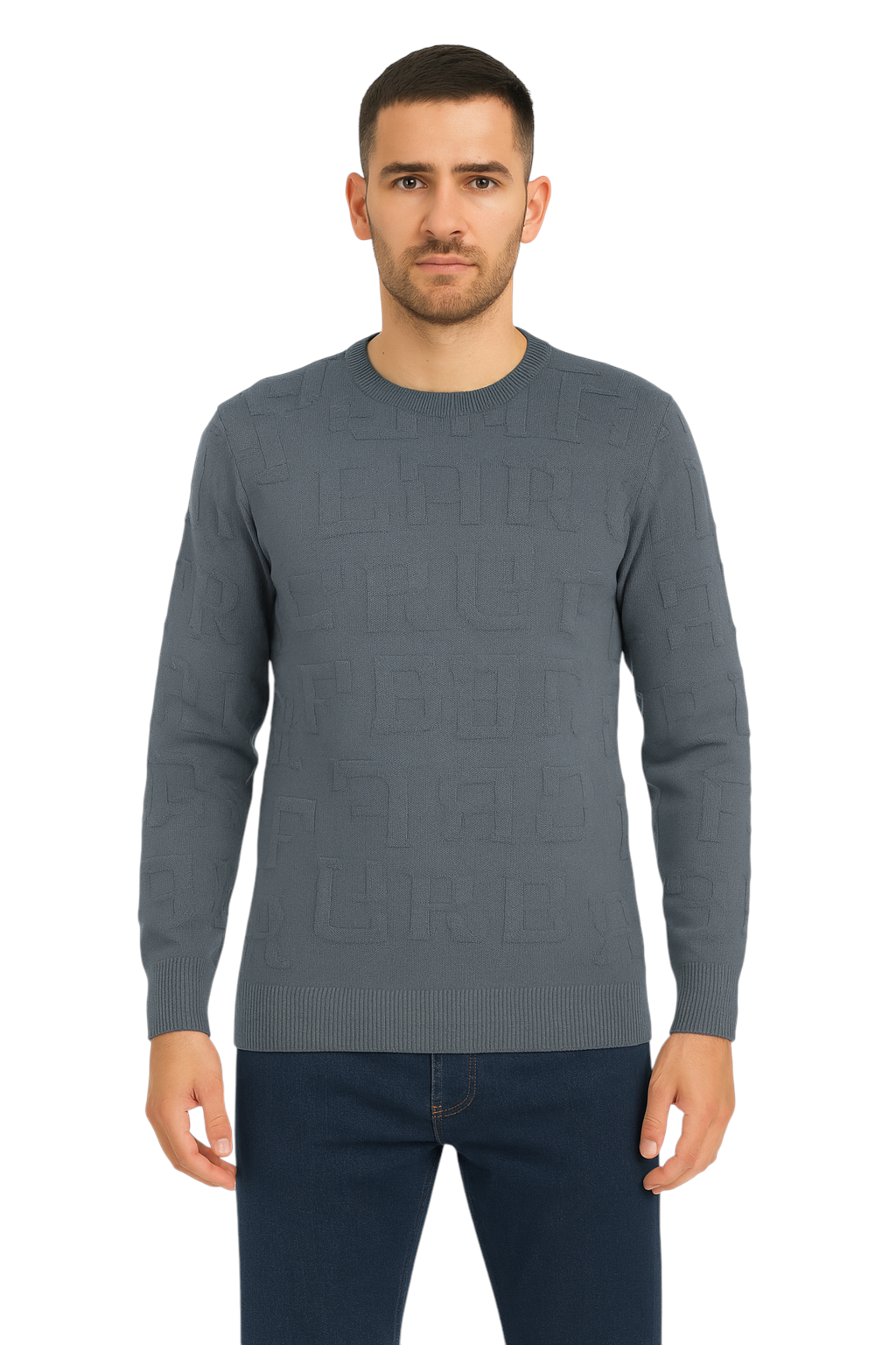 Pull col rond à motif ton sur ton