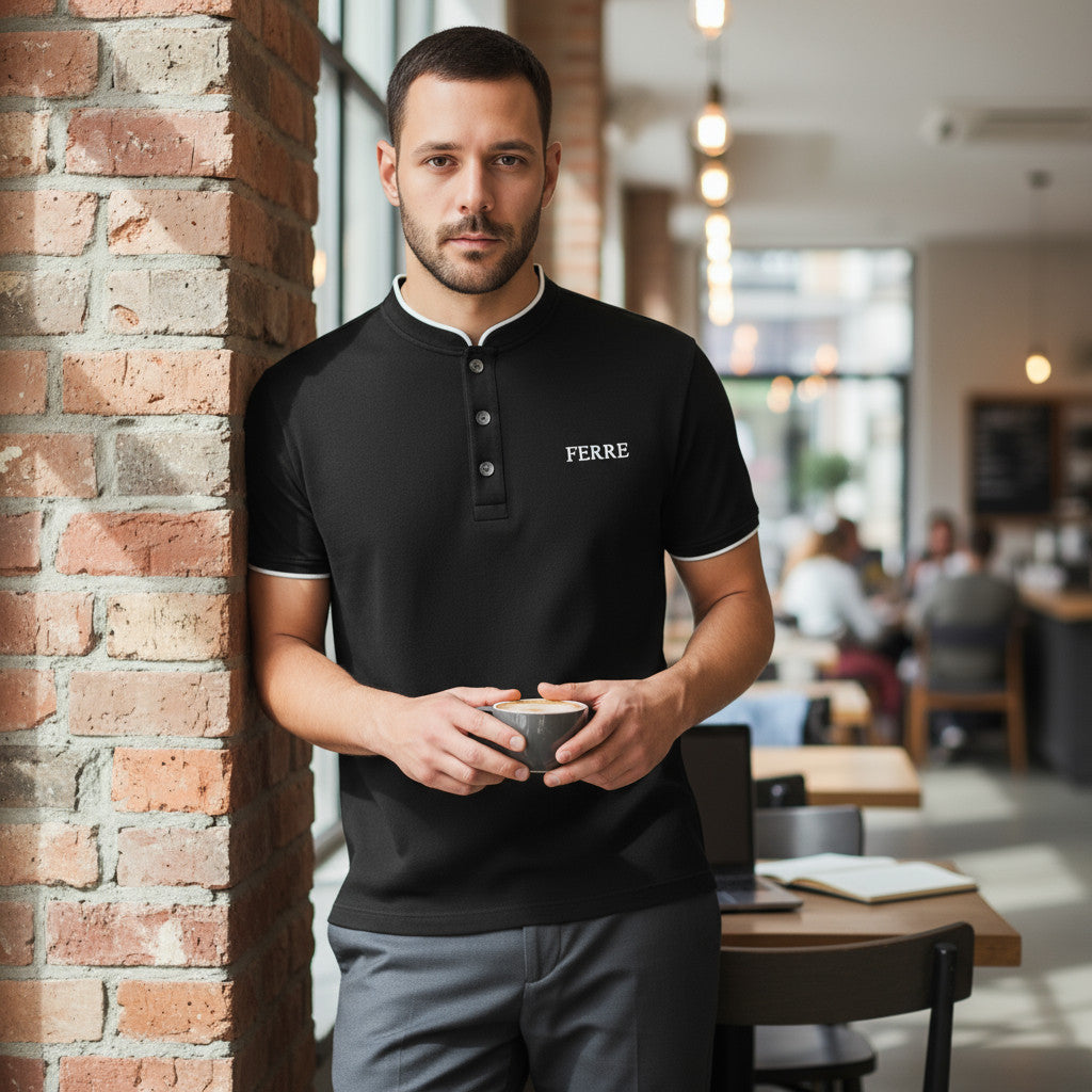 Polo manches courtes col mao