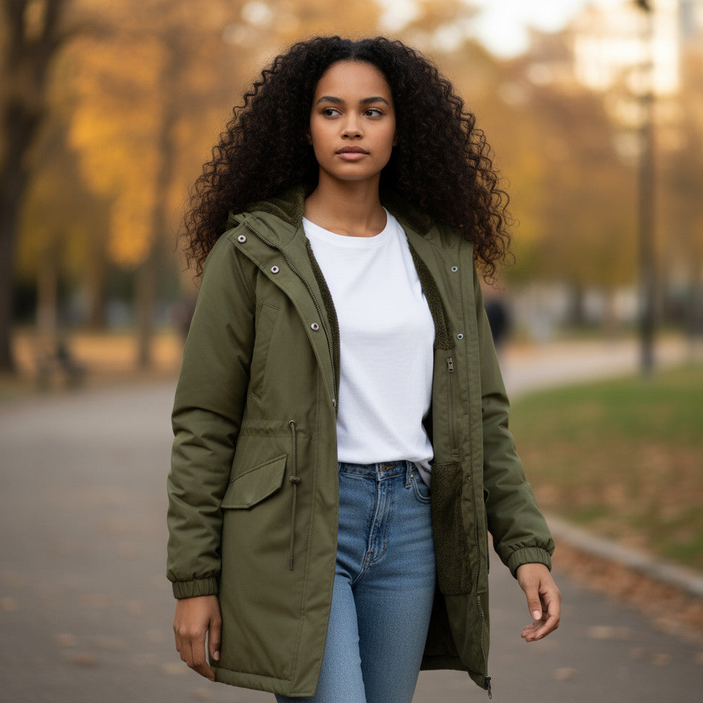 Manteau Long Femme à Capuche Doublé Polaire